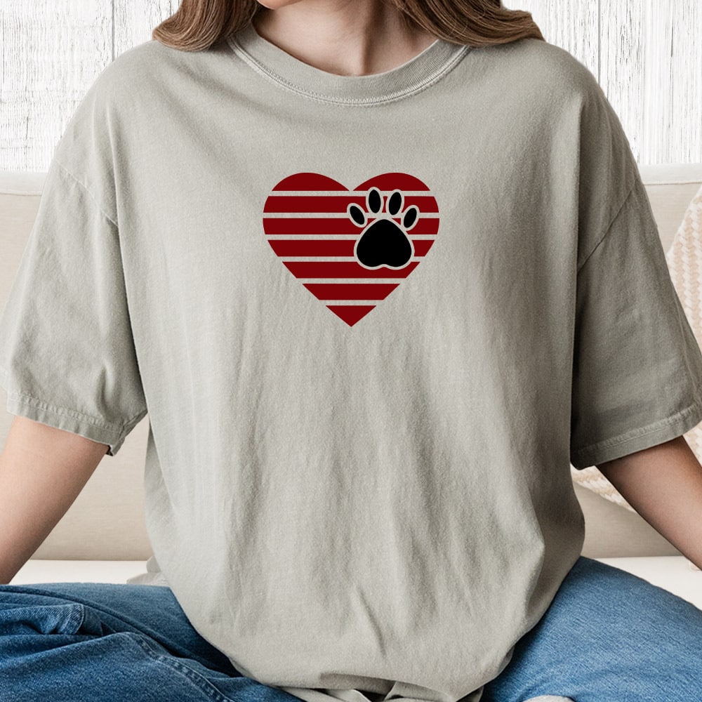 Comfort Colors Striped Heart Paw Vintage Washed Tee - Sandstone