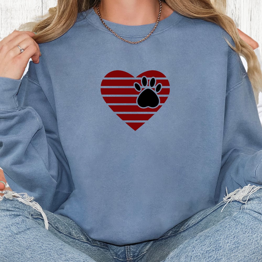 Comfort Colors Striped Heart Paw Premium Sweatshirt - Blue Jean