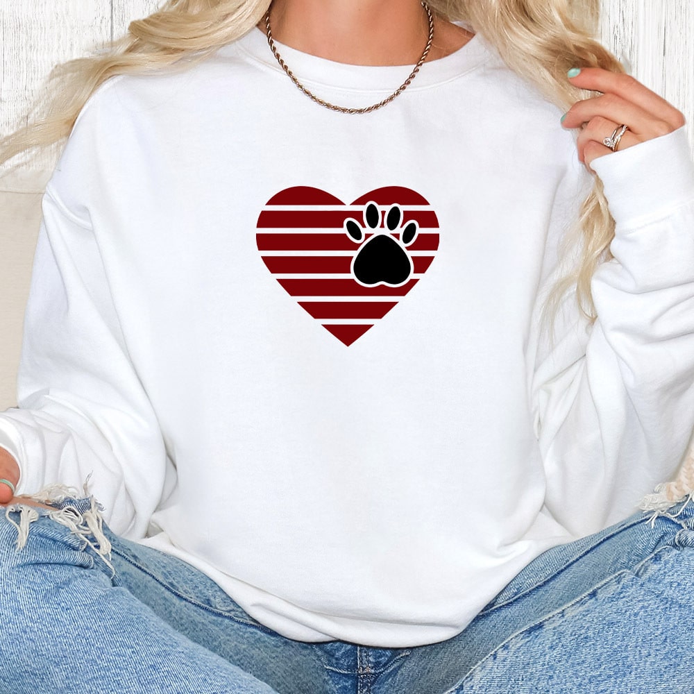 Comfort Colors Striped Heart Paw Premium Sweatshirt - White
