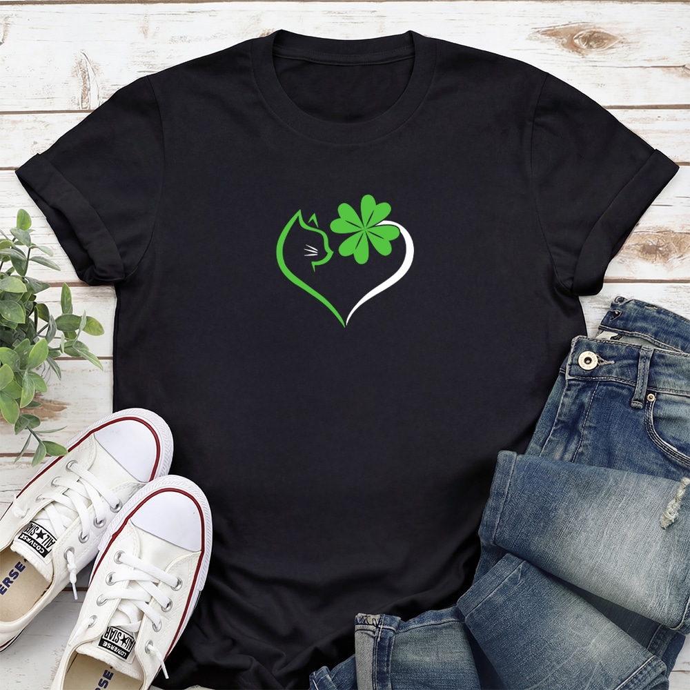 Purrfectly Lucky Heart Standard Tee Black