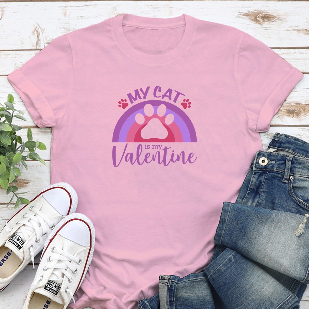 Fund 20 Meals for $15.00 and Get A Free - My Cat Is My Valentine Rainbow Standard Tee Light Pink