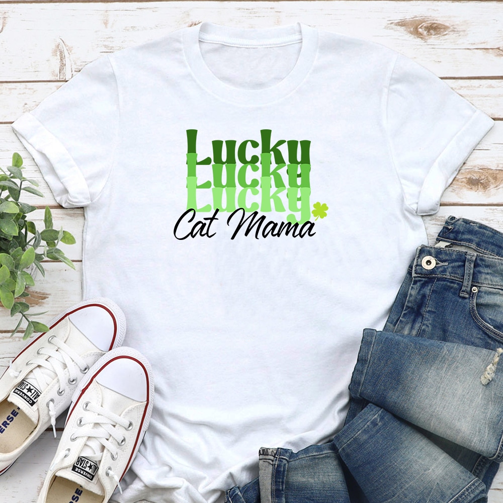 Lucky Cat Mama Standard Tee White