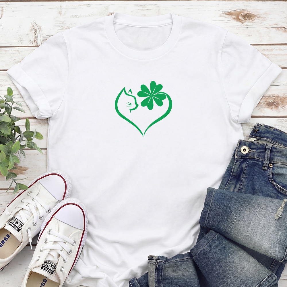 Purrfectly Lucky Heart Standard Tee White