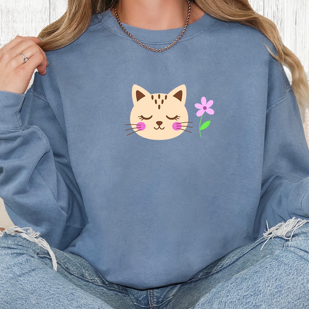 Comfort Colors Petals And Purrs Premium Sweatshirt - Blue Jean