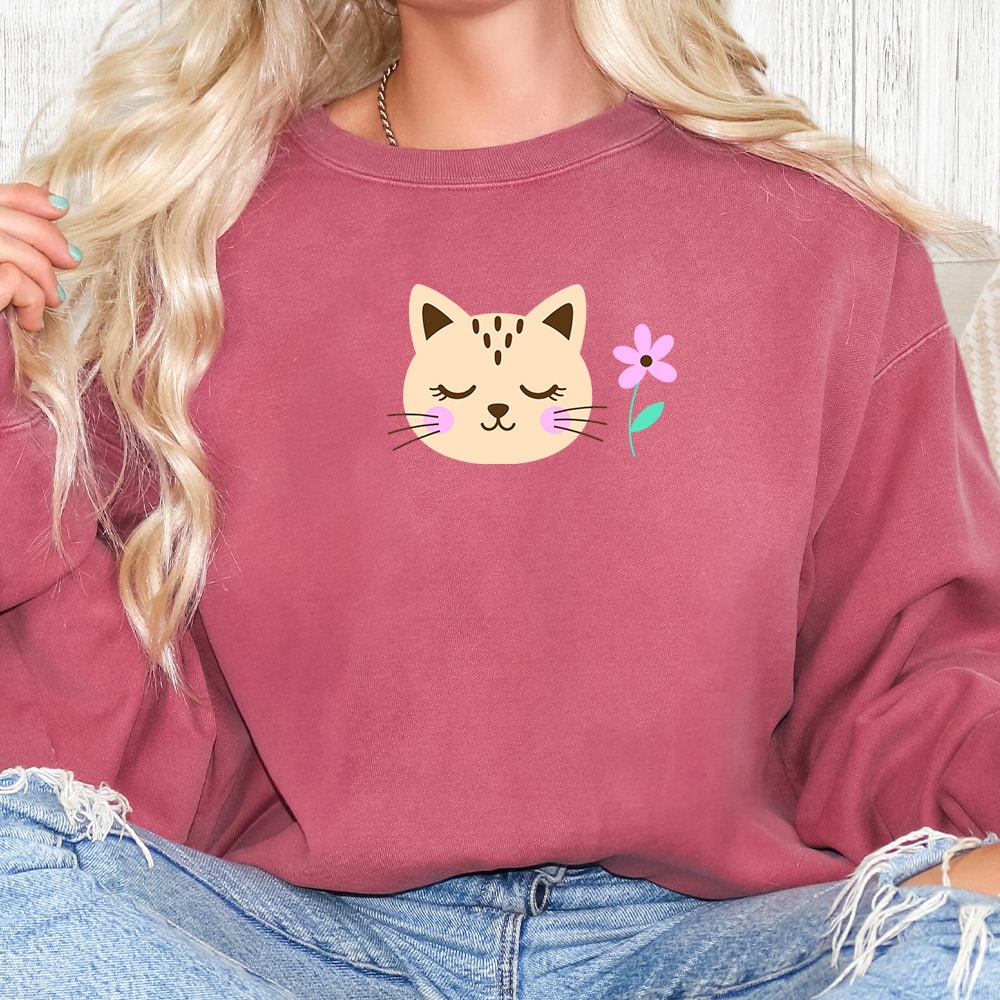 Comfort Colors Petals And Purrs Premium Sweatshirt - Crimson