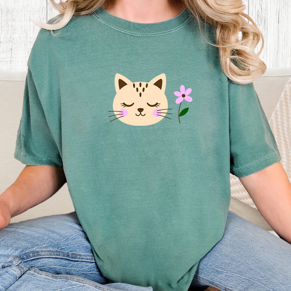Comfort Colors Petals And Purrs Vintage Washed Tee - Seafoam