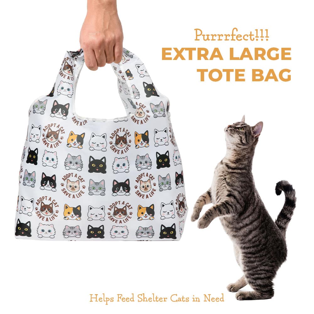 Adopt A Cat Save A Life Reusable Tote - Folding Grocery Tote Pouch Bag
