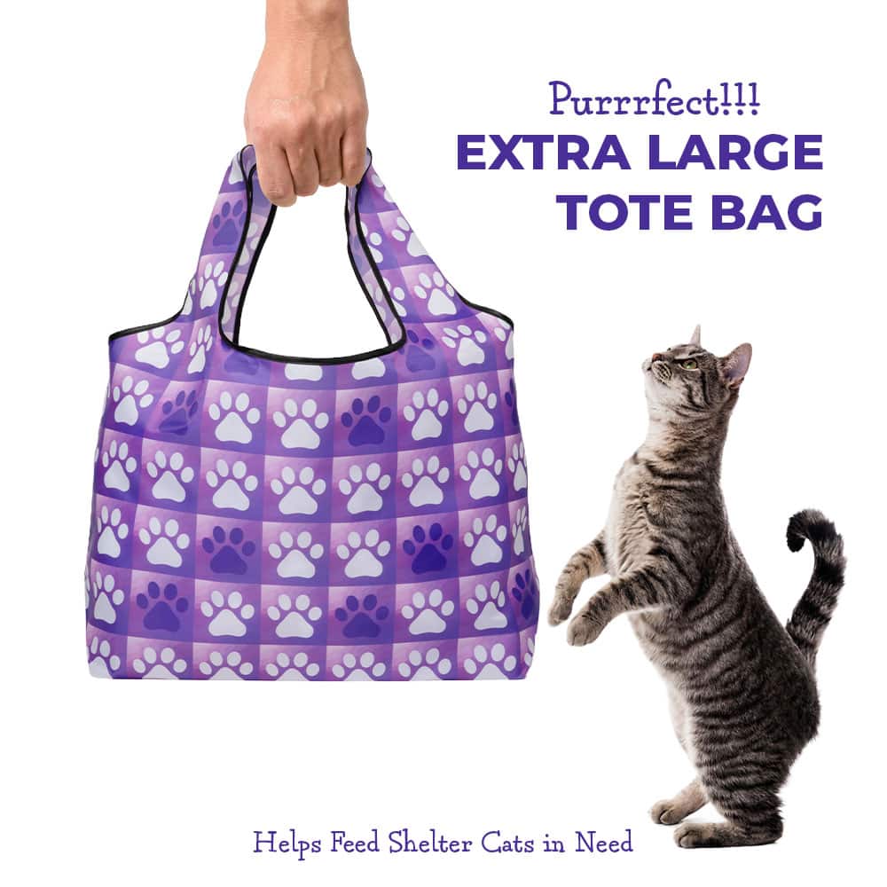 Purple Paws Reusable Tote - Folding Grocery Tote Pouch Bag