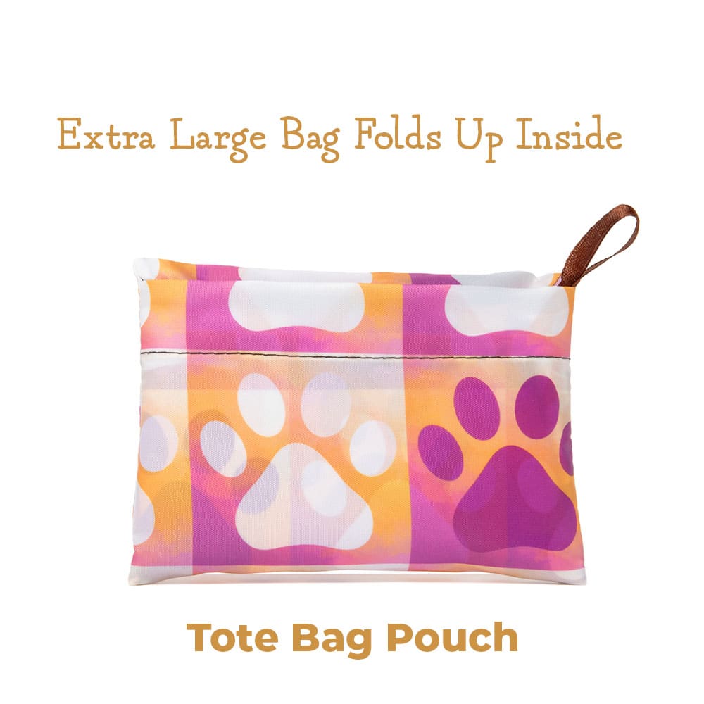 Pink Paws Reusable Tote - Folding Grocery Tote Pouch Bag - Image 3