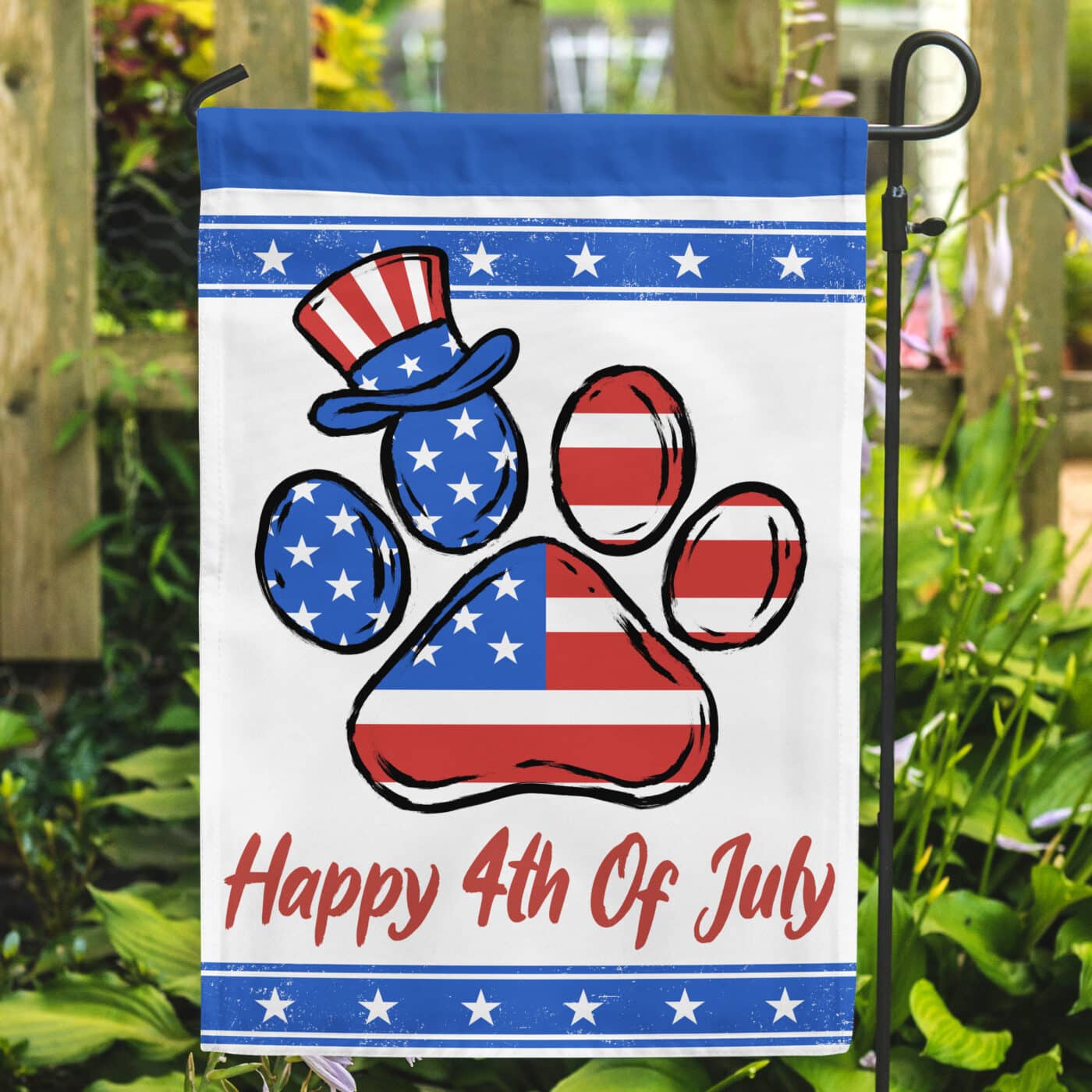 Happy 4th Of July Cat Paw Garden Flag- Outdoor Yard Decor- Helps Feed Hungry Shelter Cats in Need