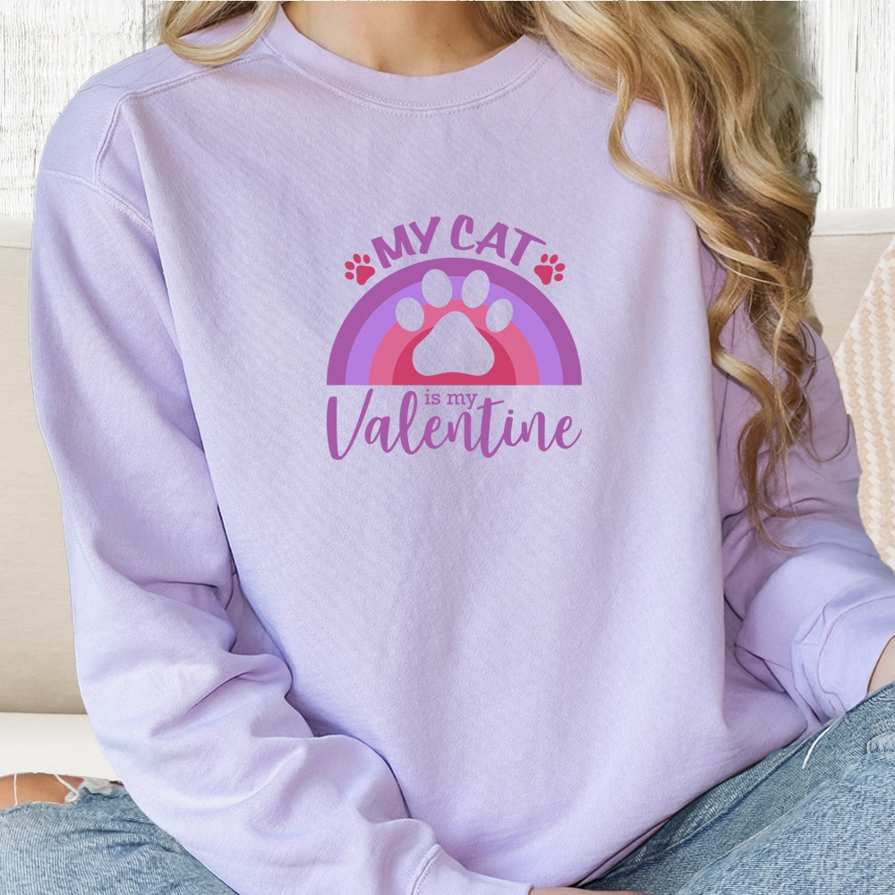 Comfort Colors My Cat Is My Valentine Rainbow Premium Sweatshirt - Orchid
