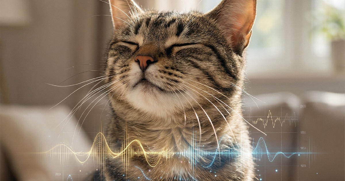 happy cat purring with soundwaves