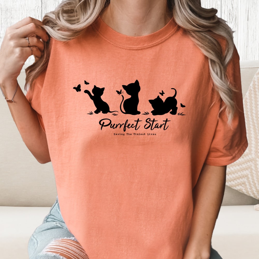 Comfort Colors Purrfect Start – Kitties & Butterflies Vintage Washed Tee - Terracotta - Helps Fund 1 Feeding Kit to Save Kittens’ Lives