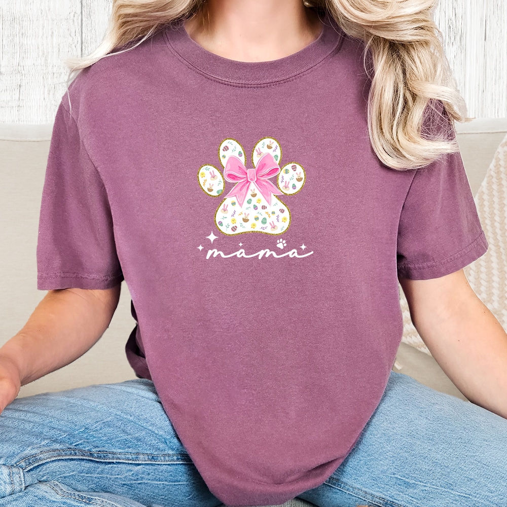 Comfort Colors Easter Paw Mama Vintage Washed Tee - Berry
