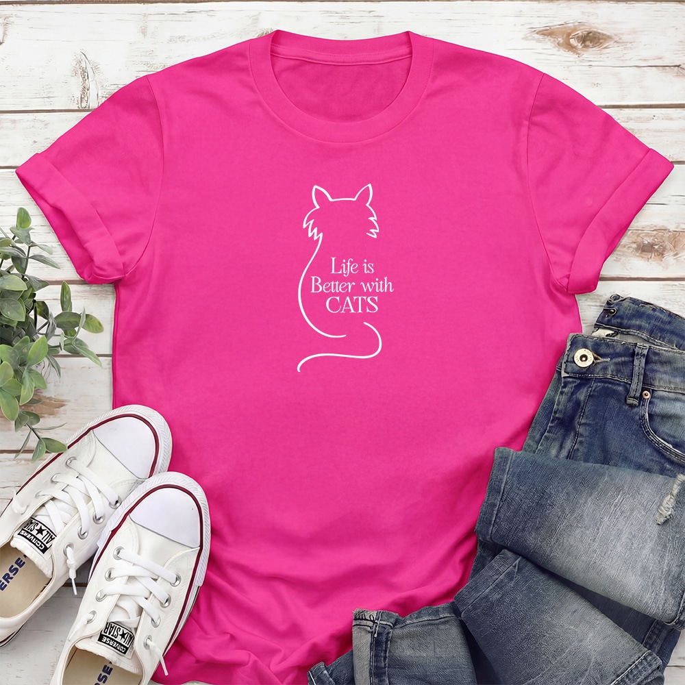 Life Is Better With Cats Outline Standard Tee Pink