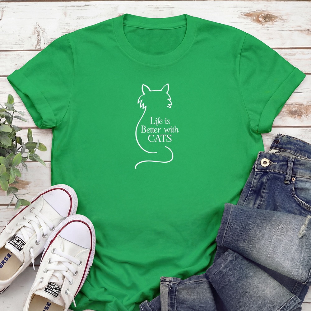Life Is Better With Cats Outline Standard Tee Irish Green