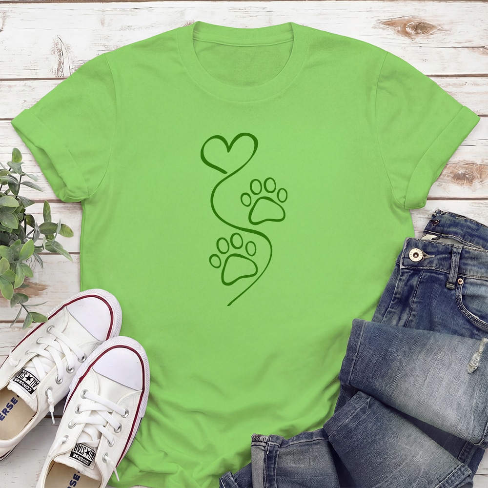 Paws Leave Heart Prints Standard Tee Lime