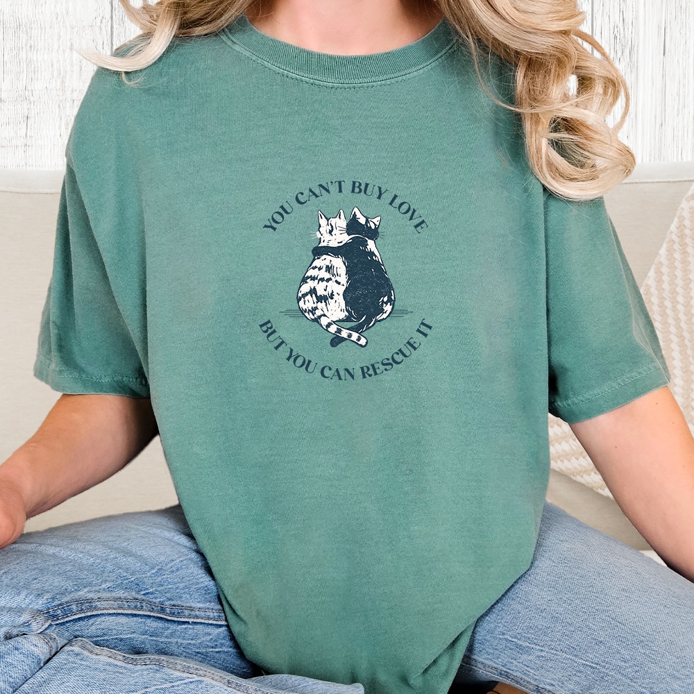 Comfort Colors Cat Rescue Lover Vintage Washed Tee - Seafoam