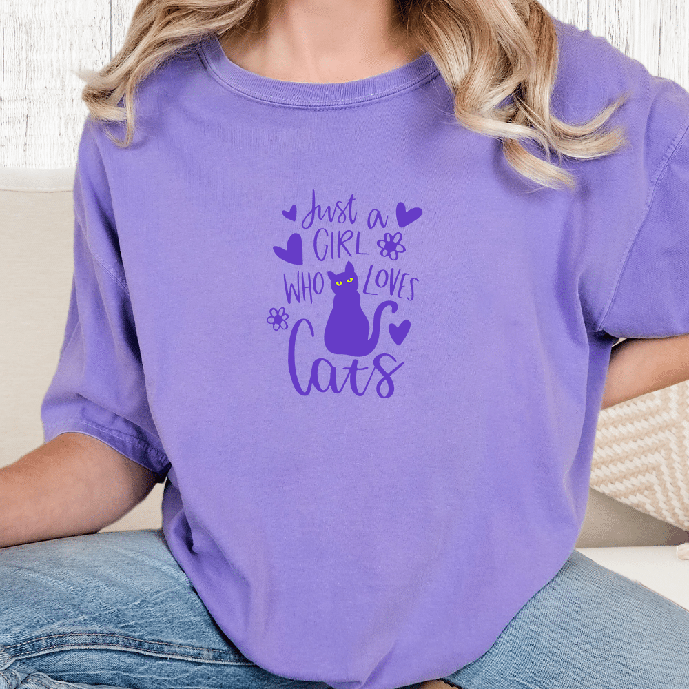 Comfort Colors Just A Girl Who Loves Cats Vintage Washed Tee - Violet