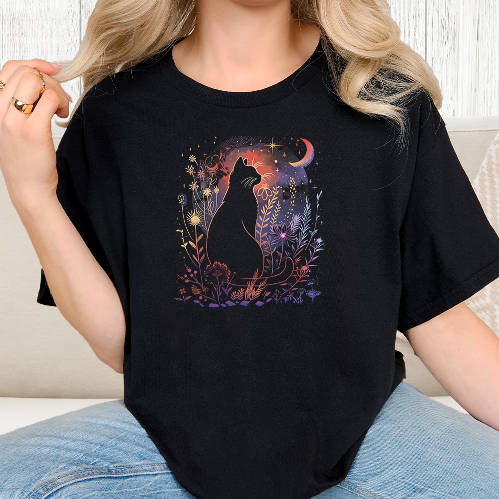 Comfort Colors Moon & Meadow Cat Vintage Washed Tee - Black