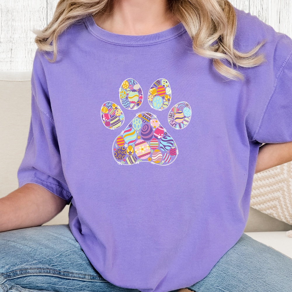 Comfort Colors Easter Paw Party Vintage Washed Tee - Violet