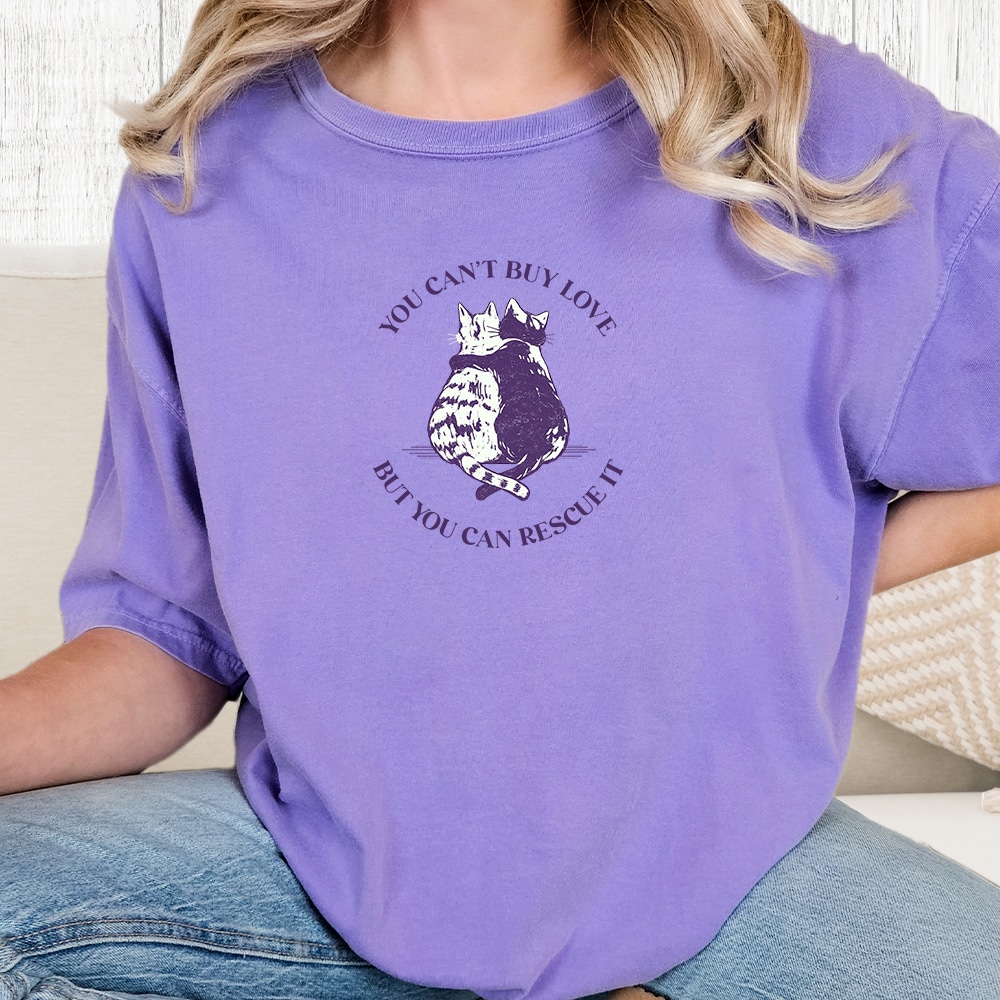 Comfort Colors Cat Rescue Lover Vintage Washed Tee - Violet