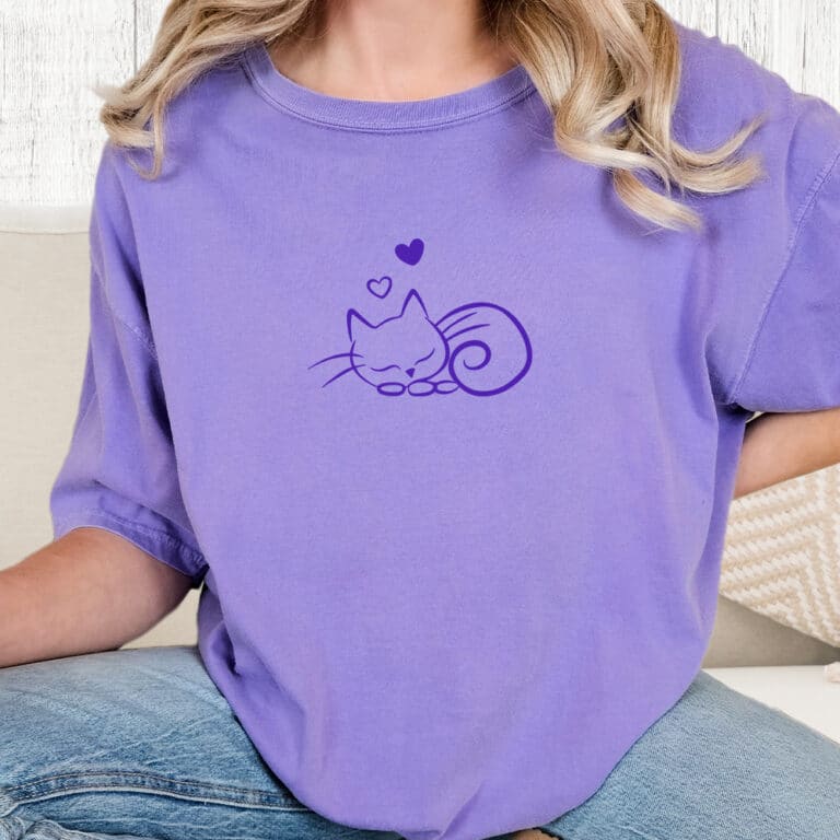 Comfort Colors Sleepy Kitty Vintage Washed Tee - Violet