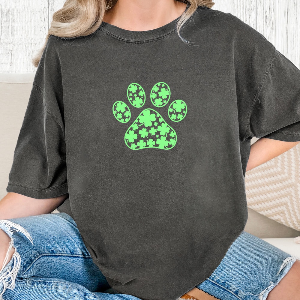 Comfort Colors Luck Of The Paws Vintage Washed Tee - Pepper