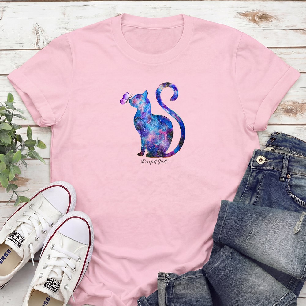 Purrfect Start – Artisan Kitty & Butterfly Standard Tee Light Pink - Helps Fund 1 Feeding Kit to Save Kittens’ Lives