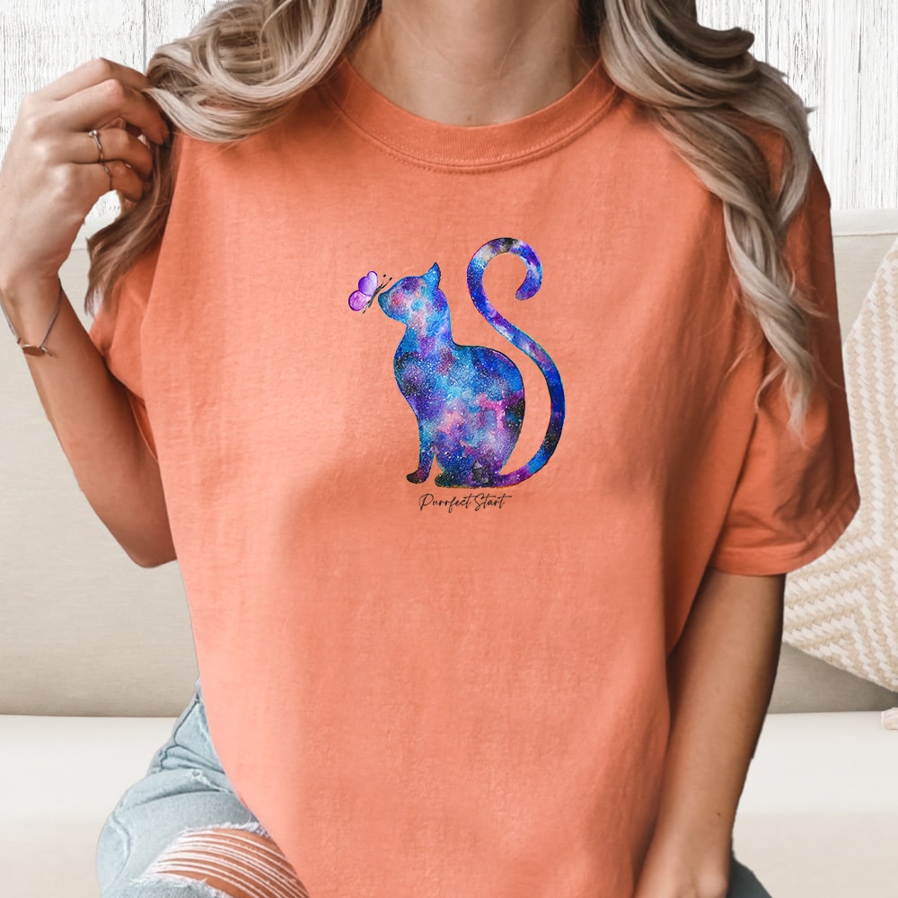 Comfort Colors Purrfect Start – Artisan Kitty & Butterfly Vintage Washed Tee - Terracotta - Helps Fund 1 Feeding Kit to Save Kittens’ Lives