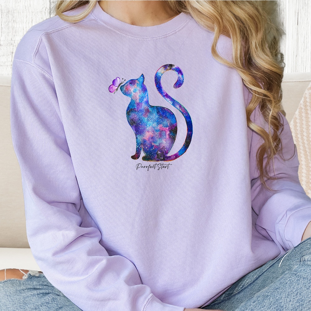 Comfort Colors Purrfect Start – Artisan Kitty & Butterfly Premium Sweatshirt - Orchid - Helps Fund 1 Feeding Kit to Save Kittens’ Lives