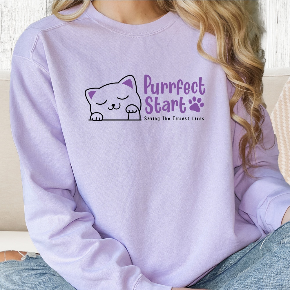 Comfort Colors Purrfect Start – Hello Sweet Kitty Premium Sweatshirt - Orchid - Helps Fund 1 Feeding Kit to Save Kittens’ Lives
