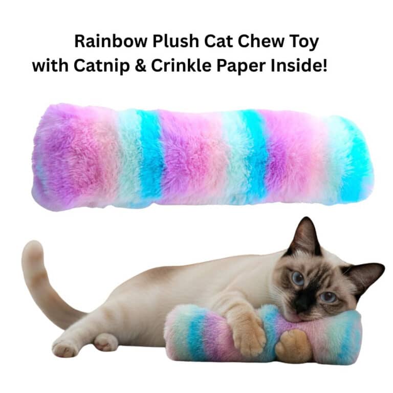 Rainbow Plush Cat Toy with Catnip & Crinkle Paper Inside!  Helps Feed Hungry Shelter Cats in Need
