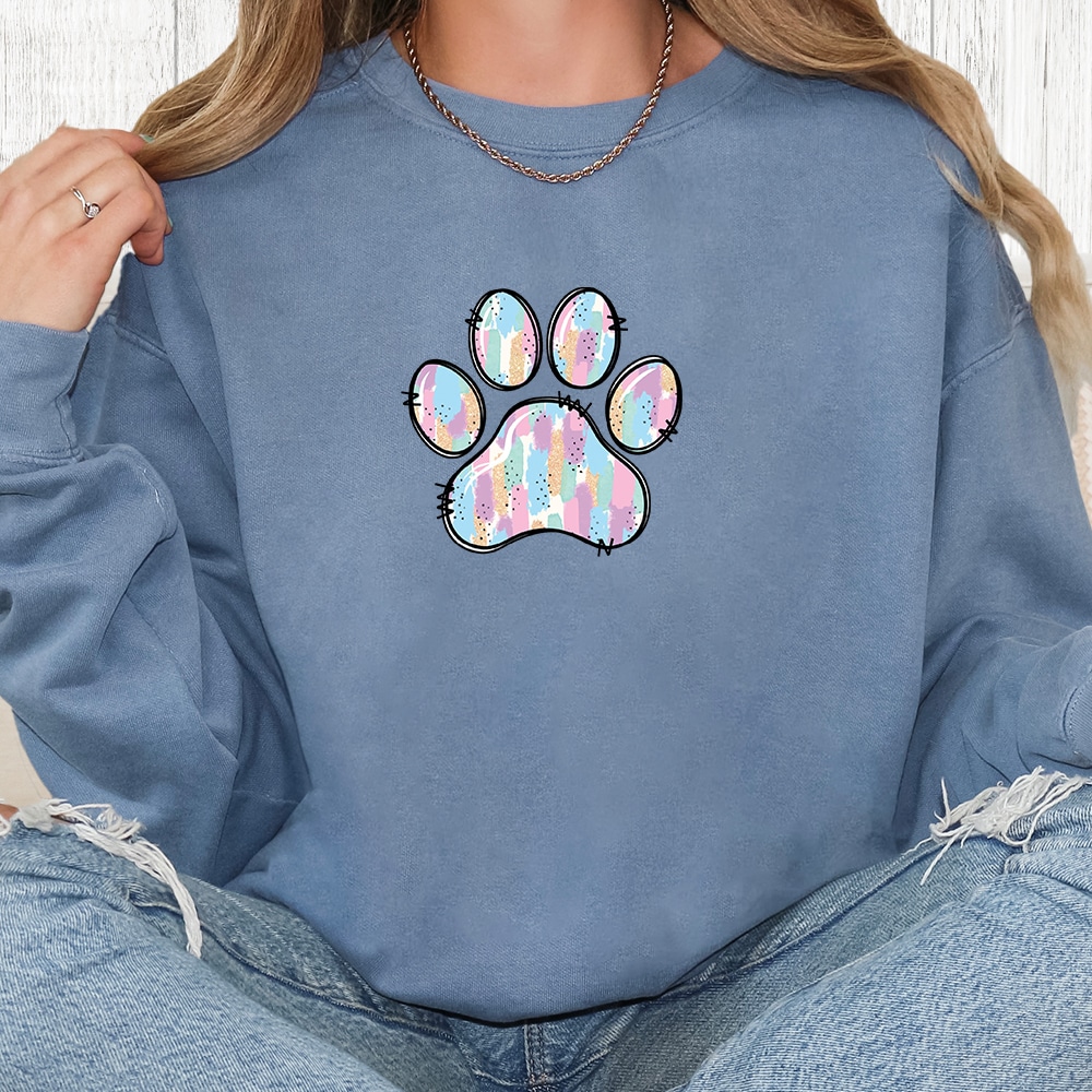 Comfort Colors Easter Paw Print Premium Sweatshirt - Blue Jean