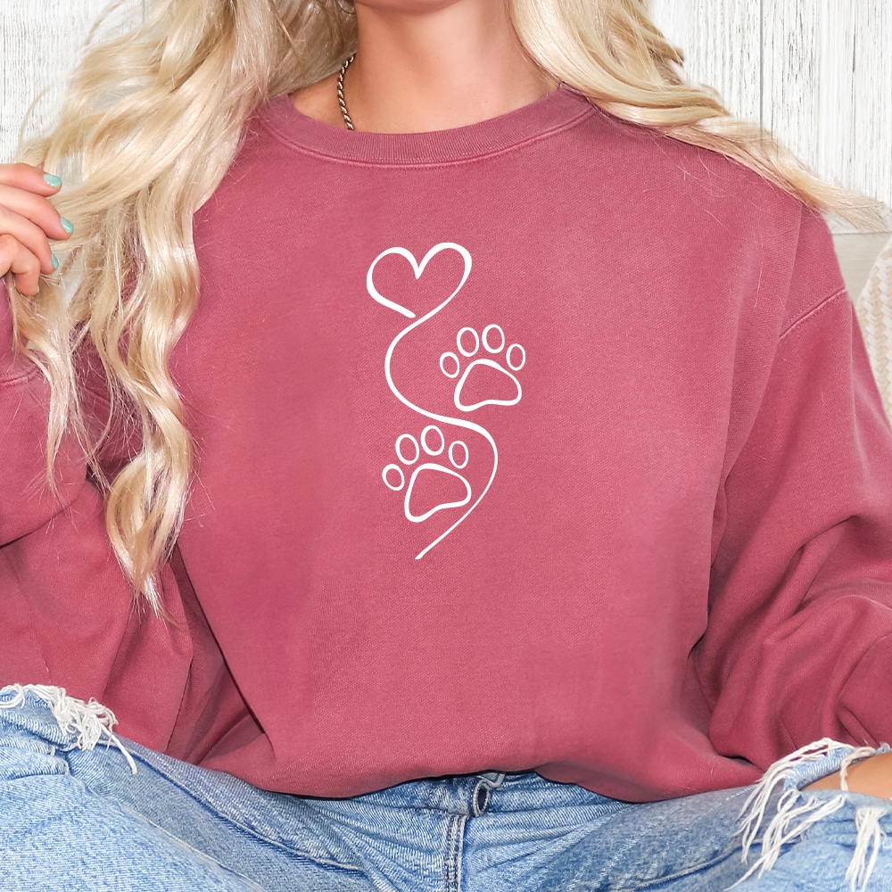 Comfort Colors Paws Leave Heart Prints Premium Sweatshirt - Crimson