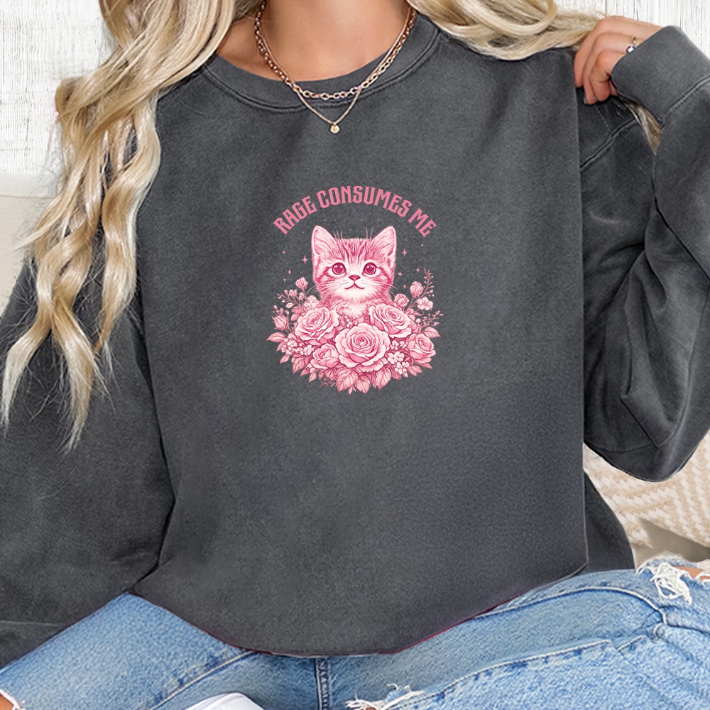 Comfort Colors Rage Consumes Me Kitty Premium Sweatshirt - Pepper