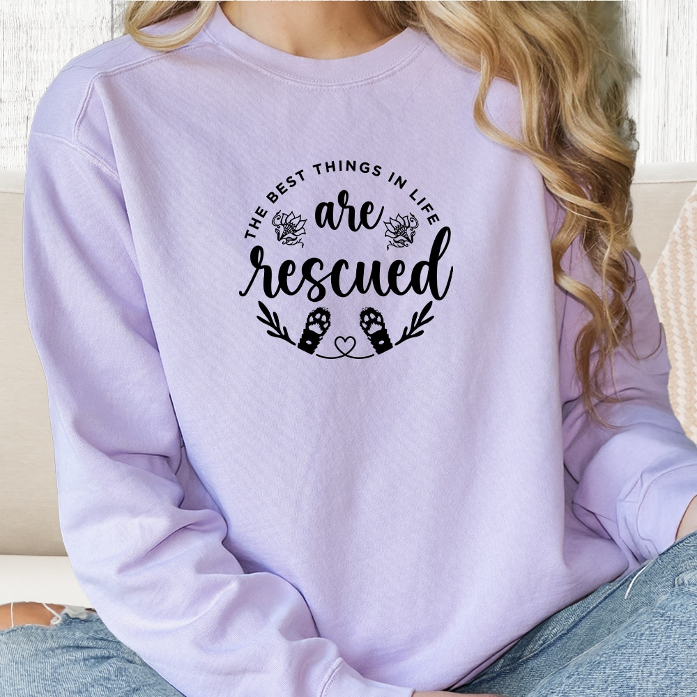 Comfort Colors Life is Better Rescued Premium Sweatshirt - Violet