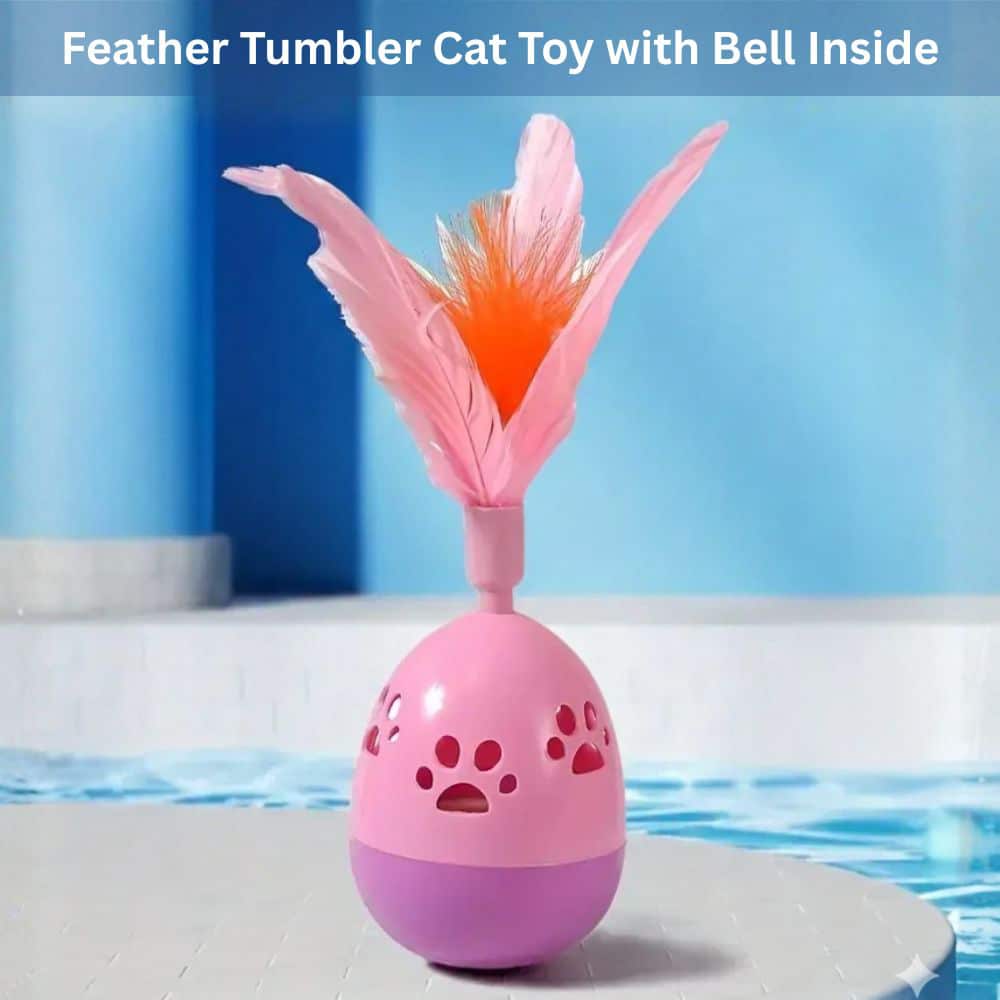 Feather Bobble Tumbler Cat Toy with Bell Inside - Helps Feed Hungry Shelter Cats in Need