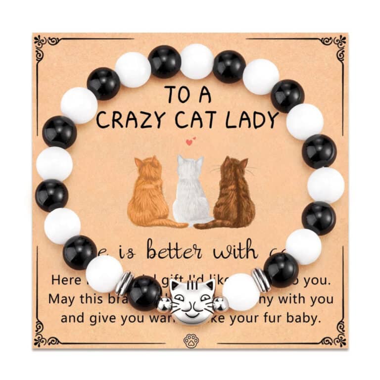 To That Special Crazy Cat Lady -  Life Is Better with Cats Black & White Stone Beaded Bracelet