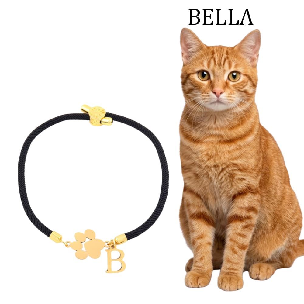 Golden Cat Paw & Initial Keepsake Bracelet – Personalized with Your or Your Cat’s Initial (A-Z)