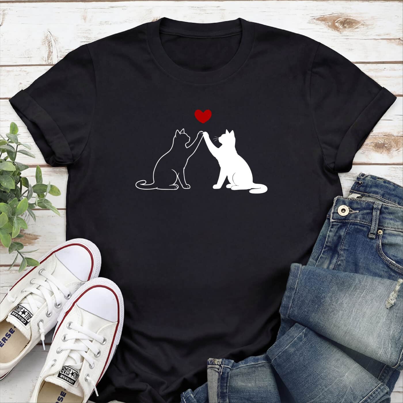 Cat Love High-Five Standard Tee Black