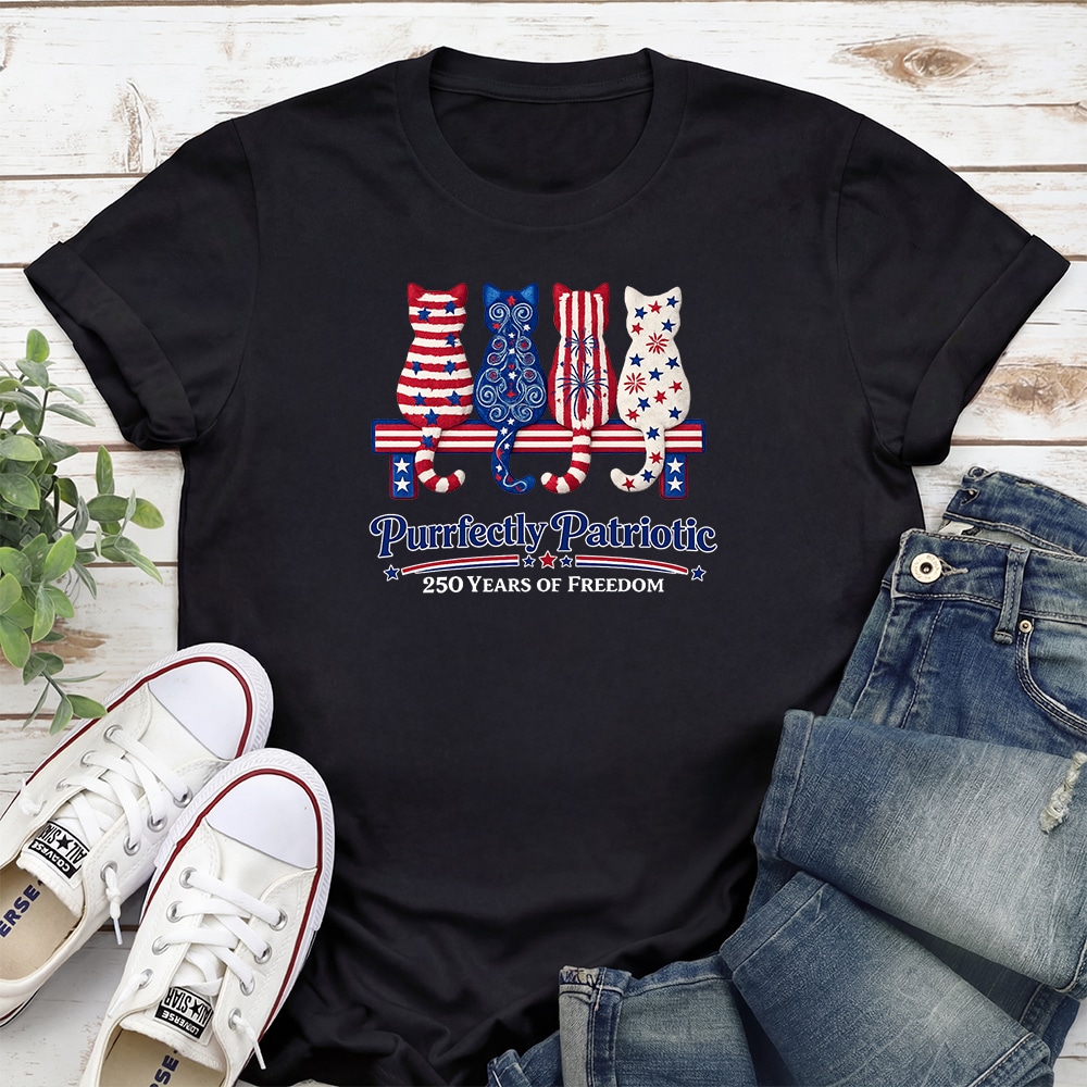 250 Years Of Freedom Purrfectly Patriotic Standard Tee Black