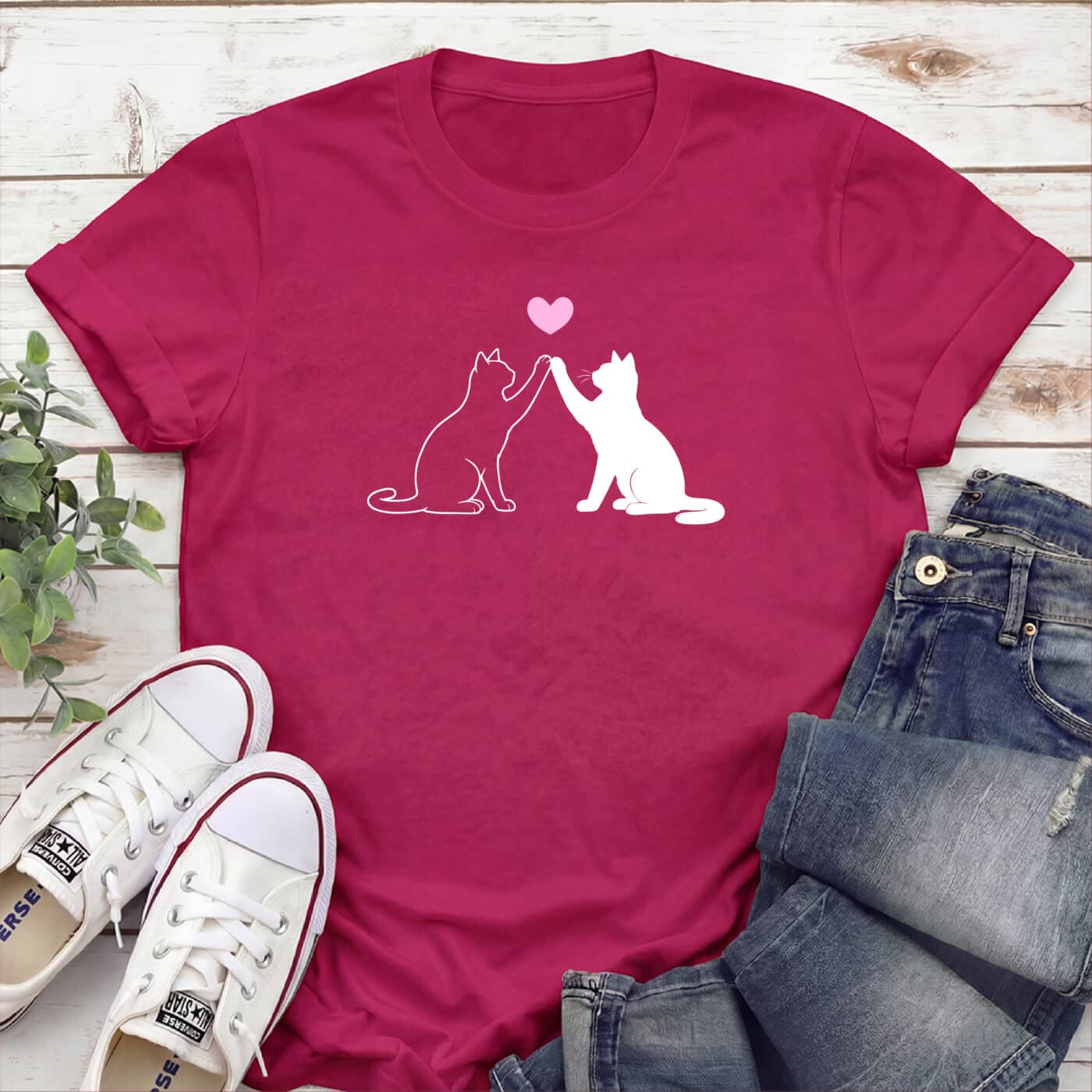 Cat Love High-Five Standard Tee Red
