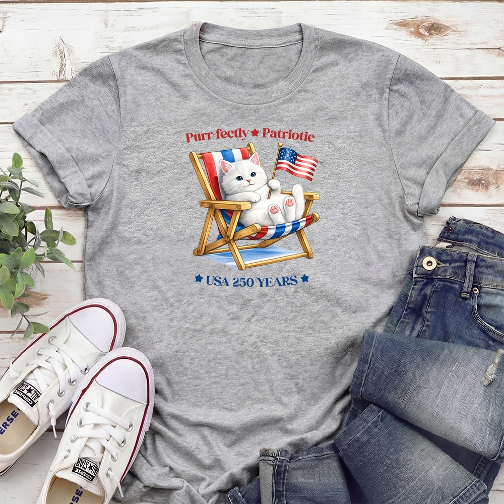 250 Years Purrfectly Patriotic Standard Tee Heather Grey