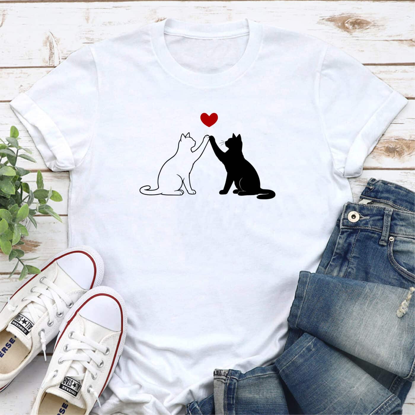 Cat Love High-Five Standard Tee White