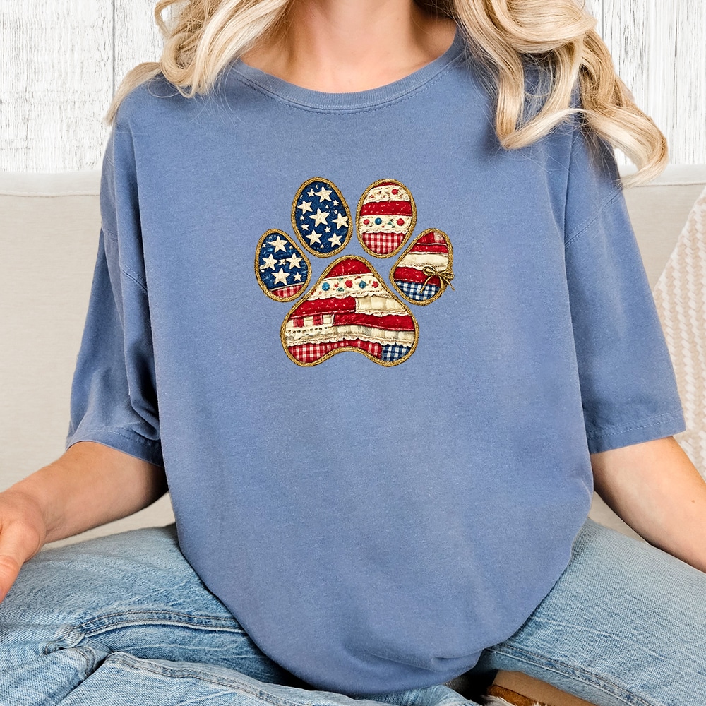 Comfort Colors All American Pawtriot Vintage Washed Tee - Blue Jean