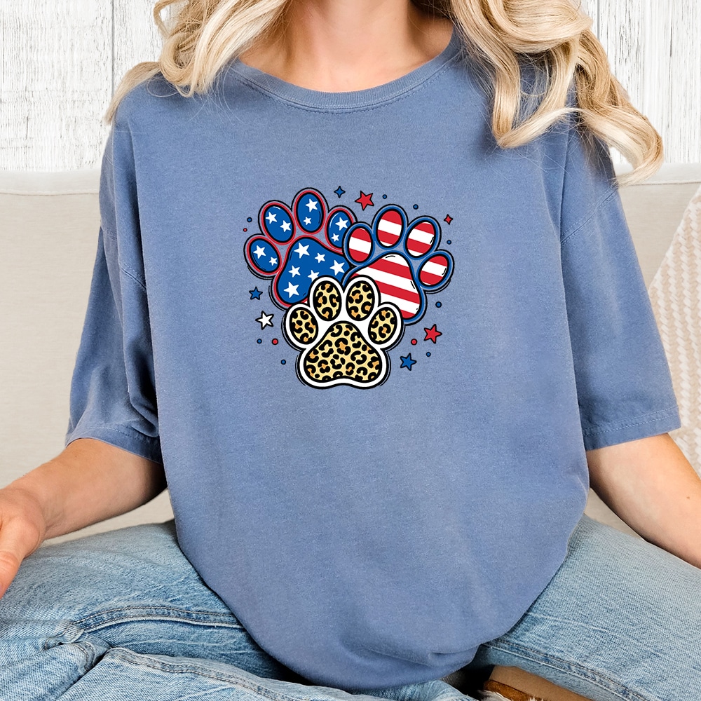 Comfort Colors Pawty In The USA Vintage Washed Tee - Blue Jean