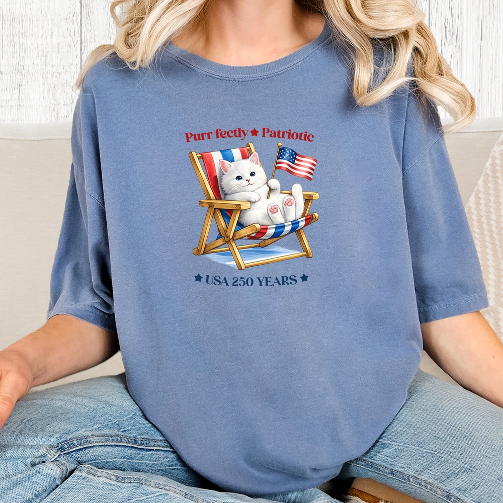 Comfort Colors 250 Years Purrfectly Patriotic Vintage Washed Tee - Blue Jean