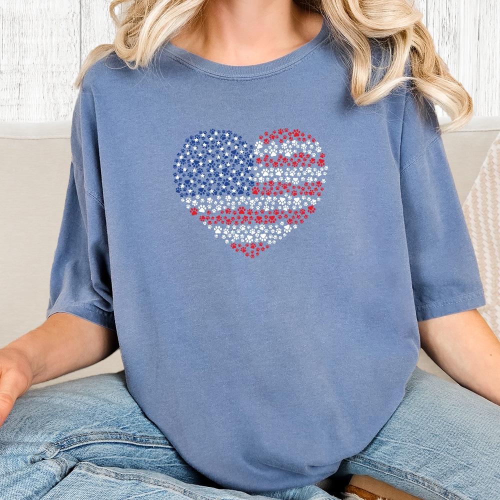 Comfort Colors Heart of Pawtriotism Vintage Washed Tee - Blue Jean