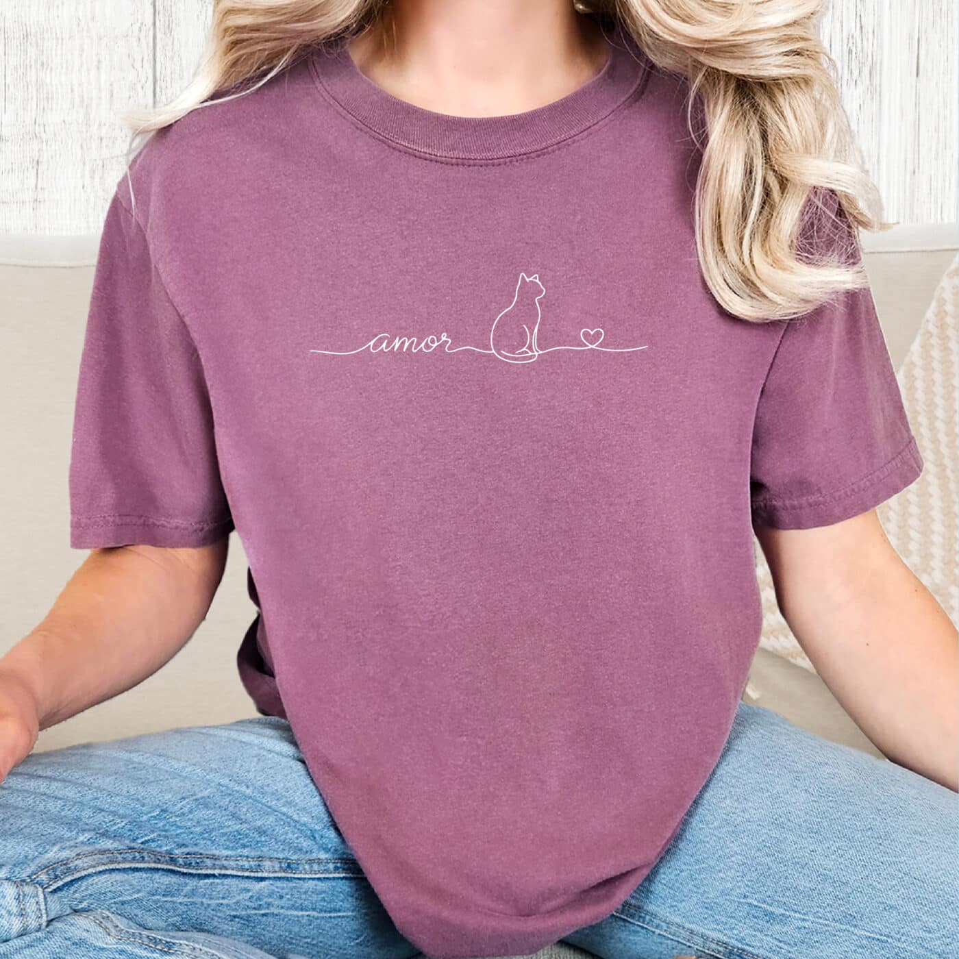 Comfort Colors Amor Kitty Vintage Washed Tee - Berry